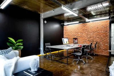 Industrial-style office workspace at The Workstation